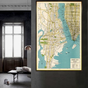 Mapa de Jersey City - Mapa antigo de Jersey City - Grande planta da cidade impressa em papel ou tela