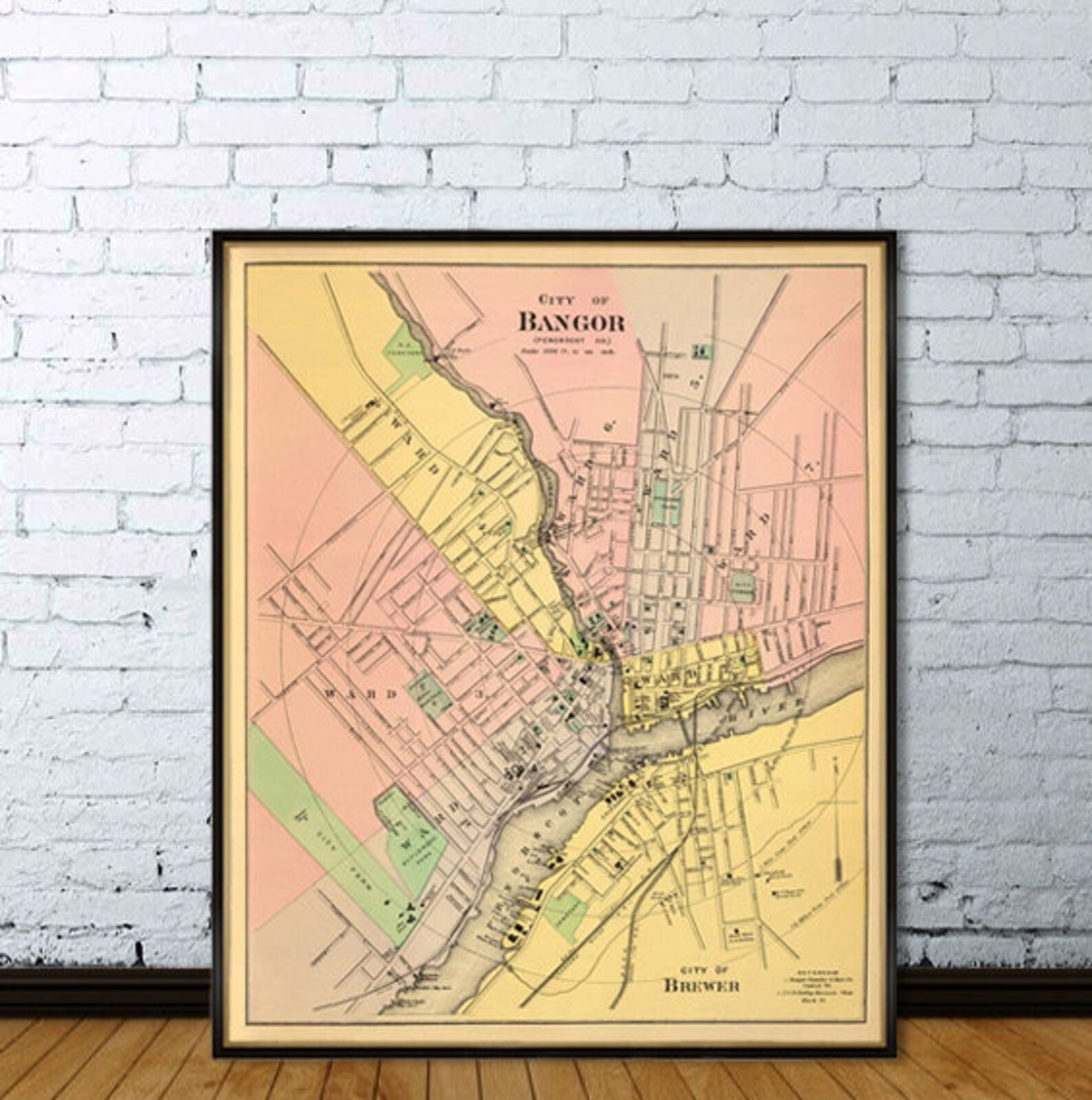 Bangor Map Vintage Map of Bangor maine Reproduction on Etsy