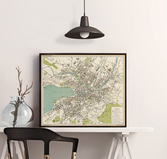 Old map of Zurich -  Archival reproduction - Zurich map fine print on matte canvas or coated paper