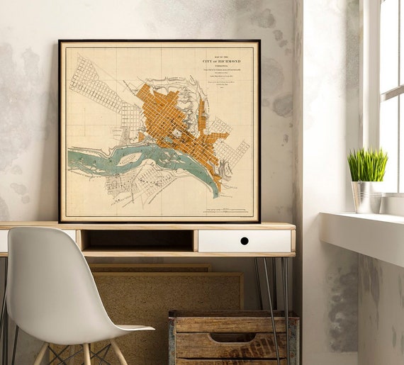 Map of Richmond - Old map of Richmond archival print on paper or matte canvas