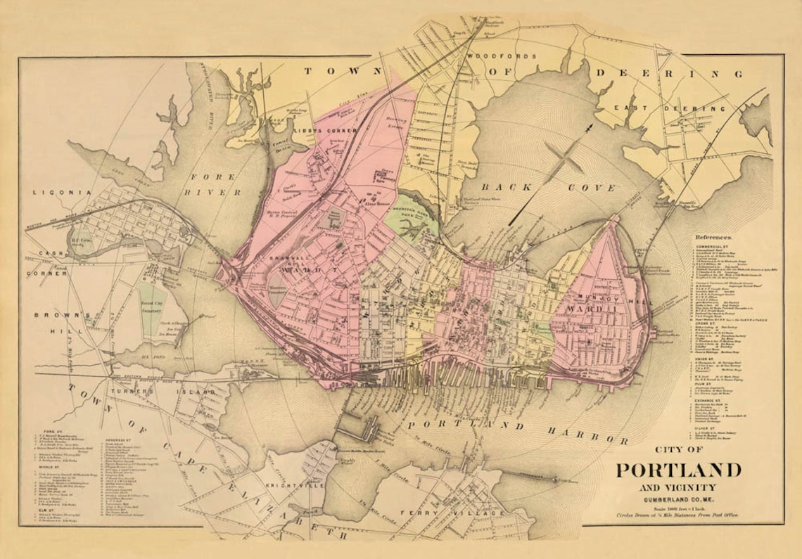 Old Map of Portland City Map Print Portland Map Archival Etsy