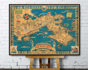 Old map of Newport  - Pictorial map of Newport - Large wall map printed on fine coated paper or canvas