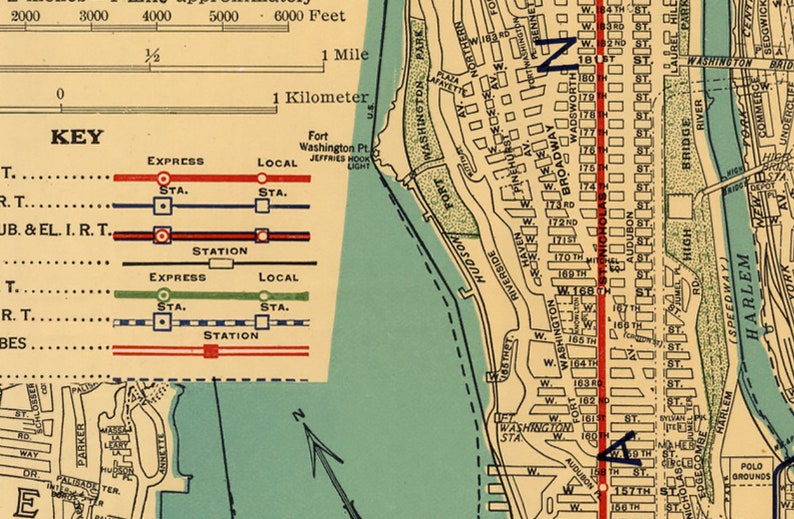 Map of Manhattan, old map of Manhattan New York, detailed vintage map from 1924, vintage style wall decor image 8