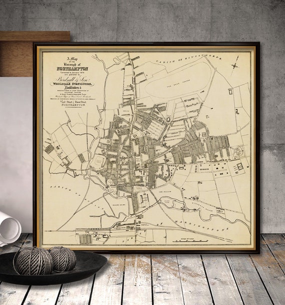 Northampton map -  Old map of Northampton - fine print