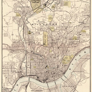 Cincinnati map Old map of Cincinnati fine reproduction Old city map print on fine coated paper or matte canvas image 2