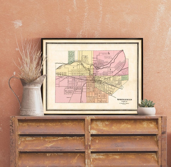 Vintage map of Springfield (Ohio) - Print on paper or canvas