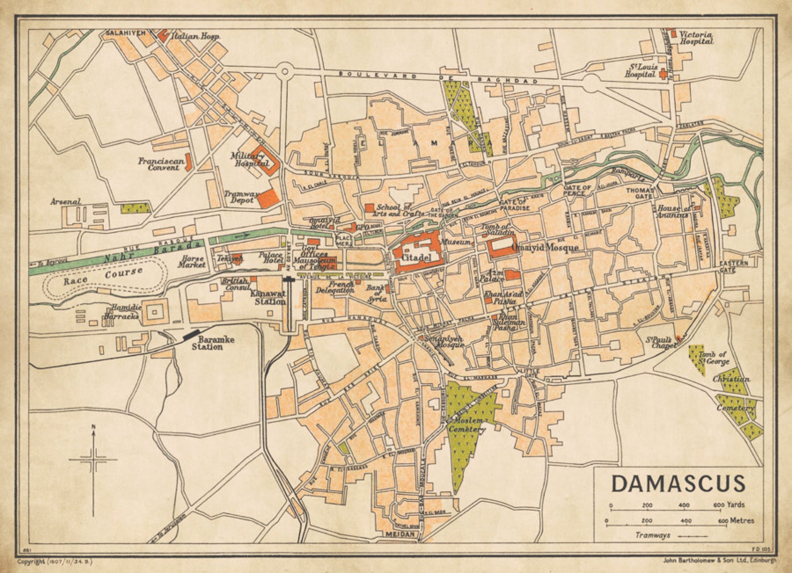 Damascus Old Map Historical Map Print Available on Paper or Etsy