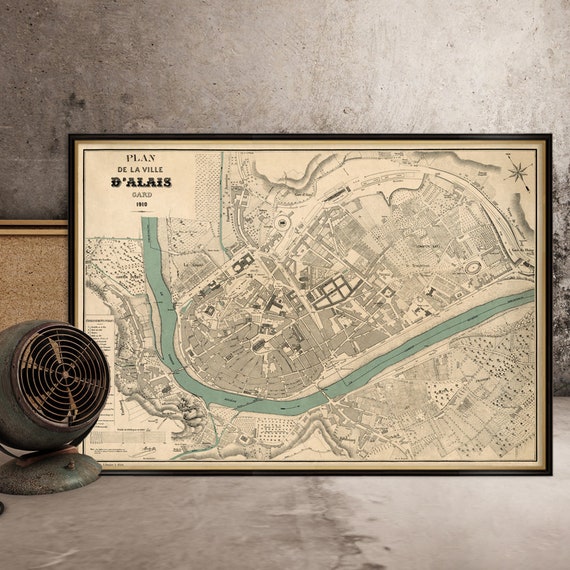 Alès map - Plan de la ville d'Alais - Old map print