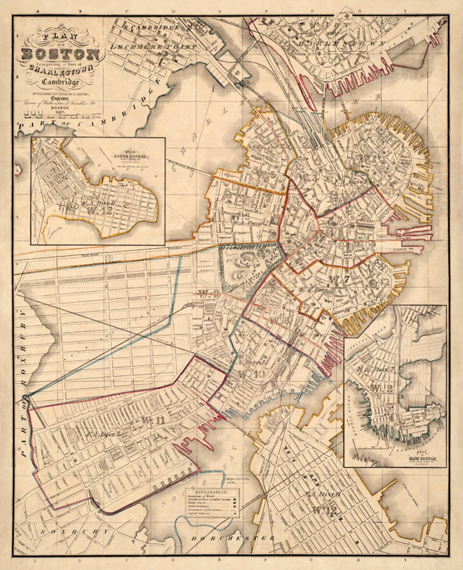 Old map of Boston Large vintage map Boston map restored Etsy