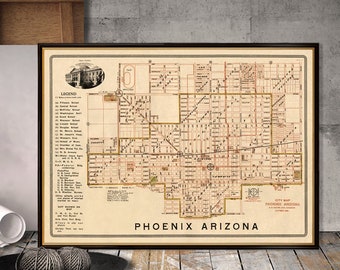 Old map of Phoenix - Historical city map restored - Wall map reproduction on matte canvas or paper