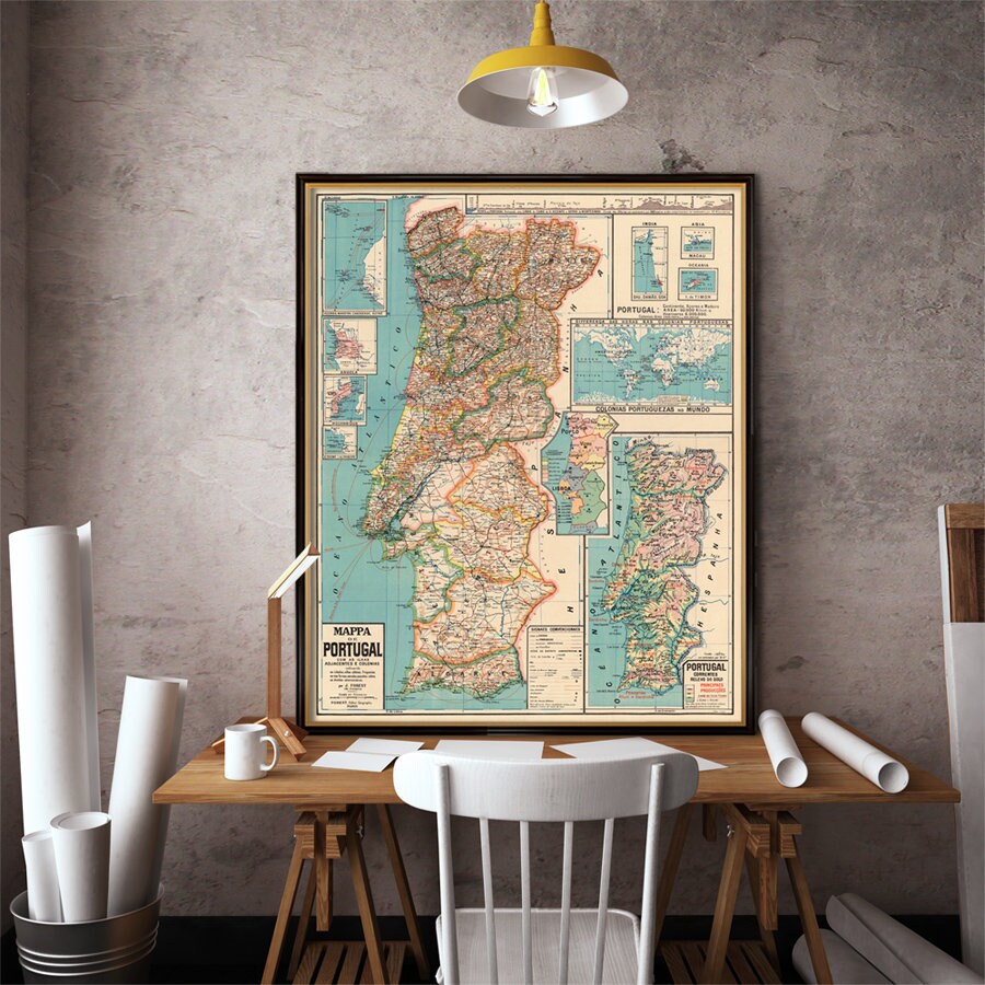 Map of Portugal Art Print Illustration North Central 