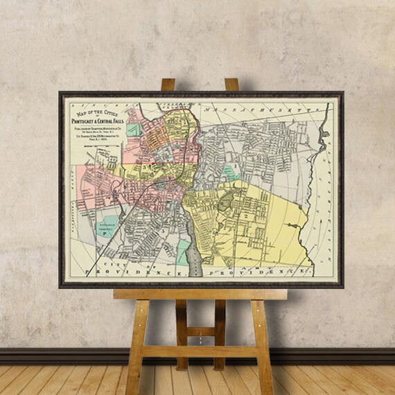 Central Falls map - Pawtucket map - Vintage map restored - Old map of Central Falls and Pawtucket print on paper or canvas