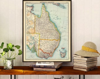 Eastern  Australia  map - Old map archival print on paper or canvas