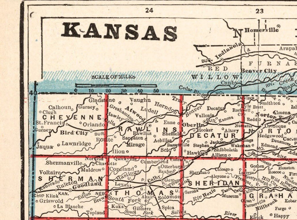 Kansas map Old map of Kansas, wall map reproduction, print on paper