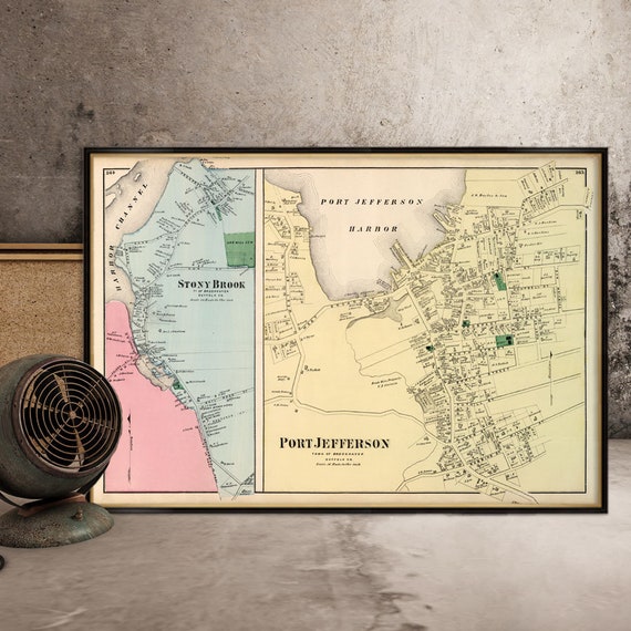 Port Jefferson map - Old map - Restored maps - Old city map, available on paper or canvas