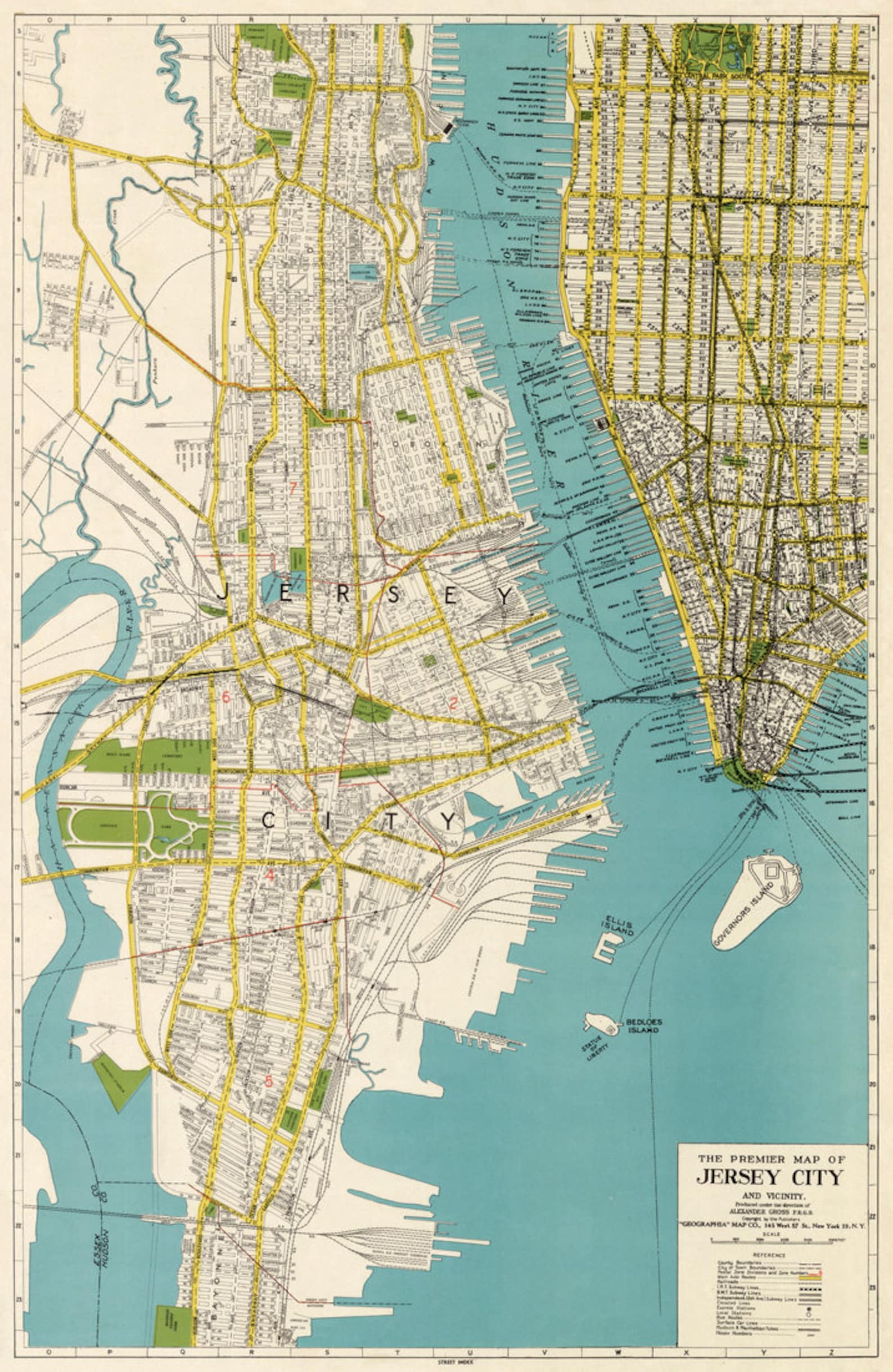 Jersey City map Old map of Jersey City Large city plan Etsy