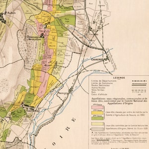 Les vins de Bourgogne , La Côte de Beaune, Burgundy wine map, large vintage map for wall decor image 3