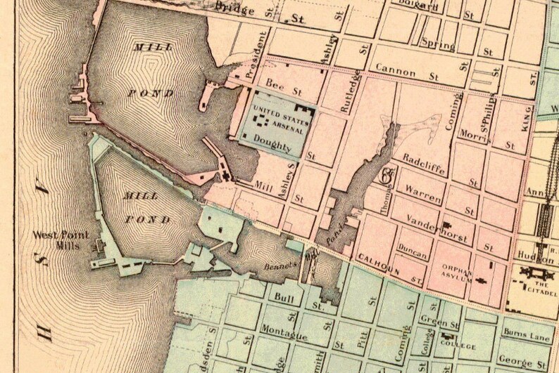 Charleston Map Antique Map Historic Map Print Vintage Etsy