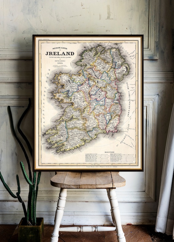 Old map of Ireland, archival reproduction, fascinating historical cartographic piece, wall map decor, restoration style