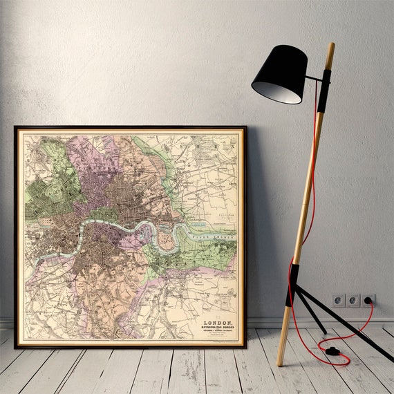 London map - Old map of London restored  - Vintage map of London - Old city map print on canvas or paper