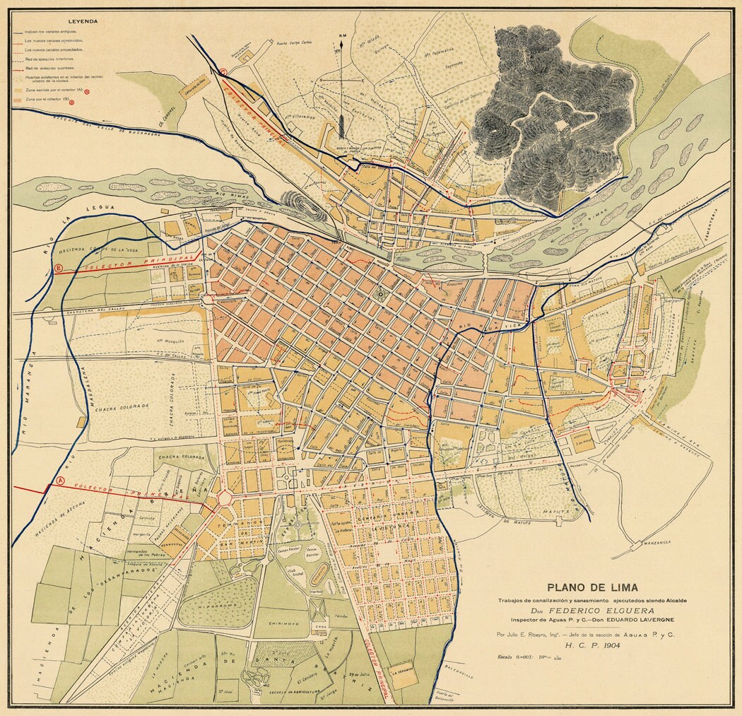 Old map of Lima Historical map of Lima Print on paper or canvas
