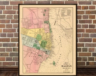 Halifax map - Vintage map of Halifax , antique looking map, giclee reproduction