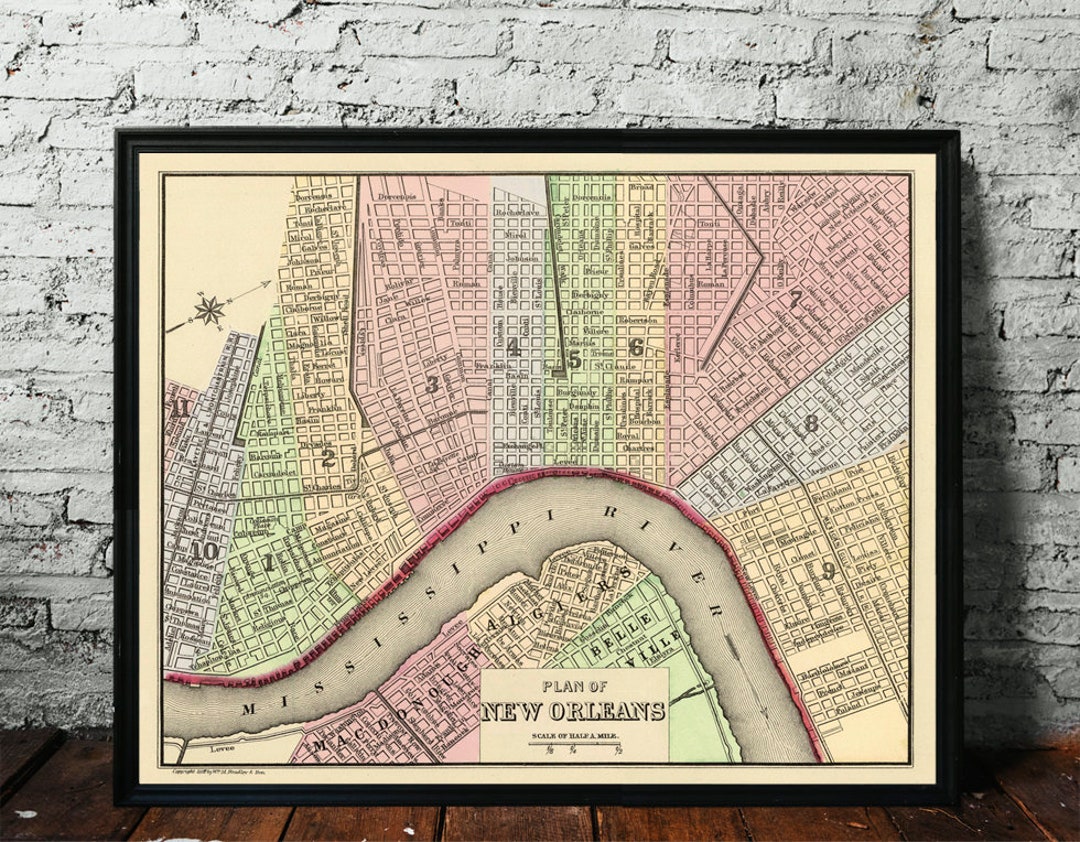 New Orleans Antique Map - Map of New Orleans Fine Reproduction - Old ...