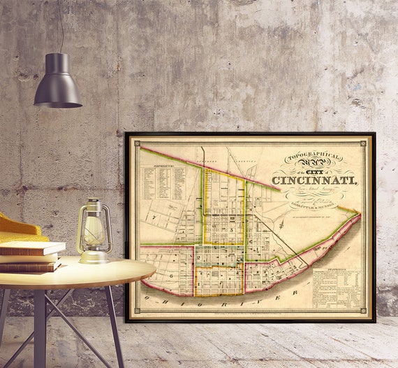 Old map of Cincinnati - Antique map restored - Cincinnati  map archival reproduction on paper or canvas