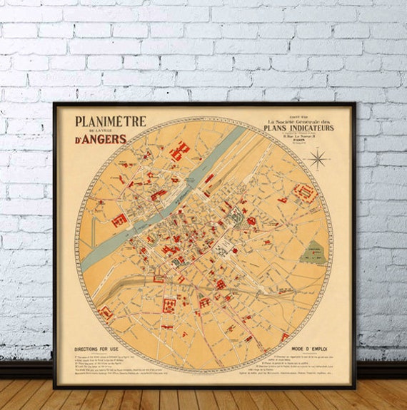 Angers map - La carte d'Angers - Old map of Angers - fine reproduction