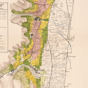 Les vins de Bourgogne , La Côte de Beaune, Burgundy wine map, large vintage map for wall decor image 5