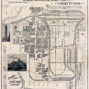 Map of Chicago Union Stock Yards Historical Map Restored, Fine Print on ...