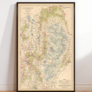 Mapa de itinerário vintage do Mont-Blanc, mapa maravilhoso para entusiastas de caminhadas