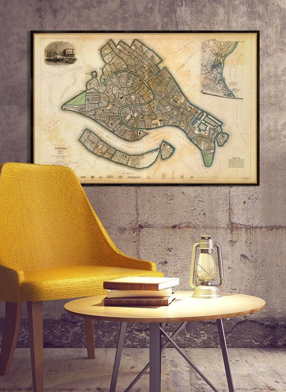 Map of Venice - Wonderful vintage map - Archival map of Venice, available on matte canvas or paper