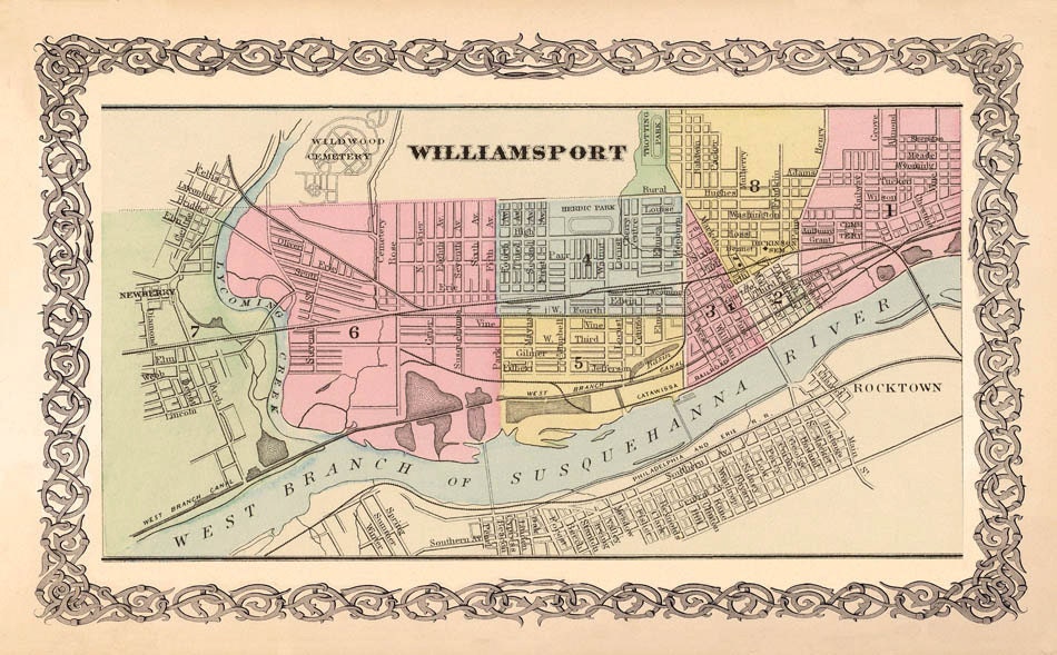 Williamsport Map Pennsylvania Old City Map Archival Print - Etsy