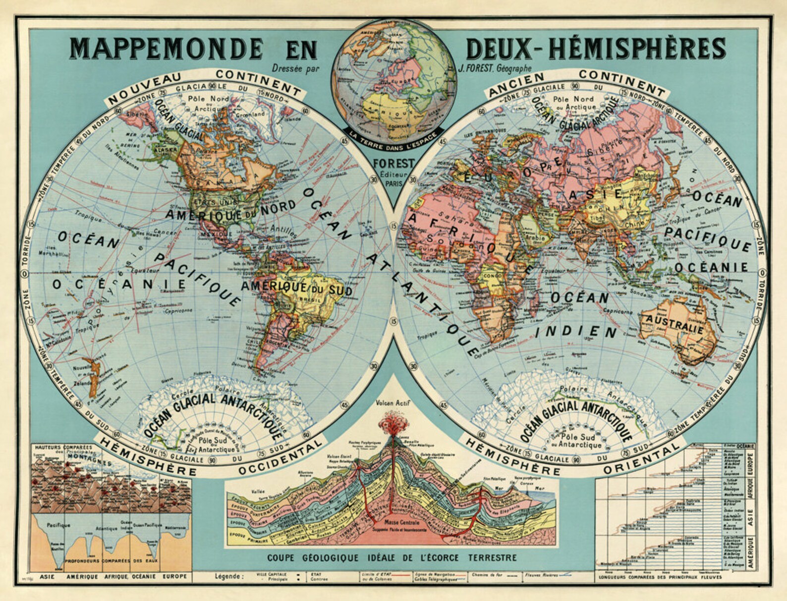Mappemonde en deux hemispheres World map in two hemispheres | Etsy