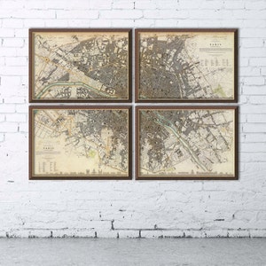 Plan de Paris en 4 panneaux - Plan en coupe de la ville de Paris - Belle reproduction