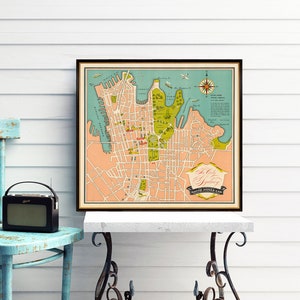 Mapa de recuerdo de Sídney: mapa antiguo de Sídney de 1953, maravilloso regalo para la decoración del hogar nuevo