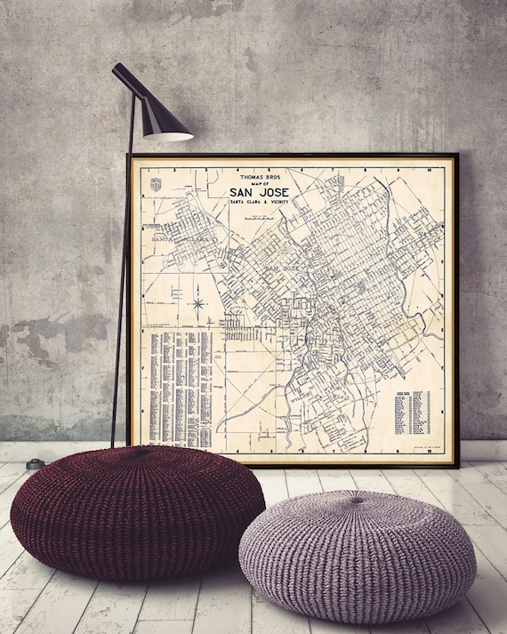 Vintage map of San Jose - Old map with a nice patina print on fine coated paper or matte canvas