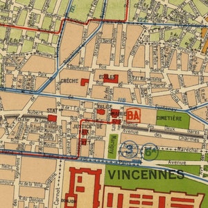 Carte ancienne de Vincennes, Bagnolet, Fontenay-s-Bois, Montreuil-s-Bois - Impression fine sur papier fin couché ou toile image 4