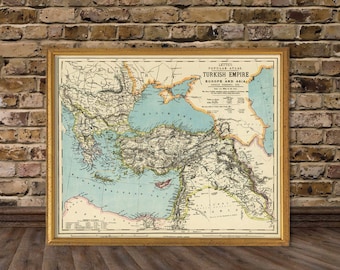 Historical map - Turkish Empire map, Balkan Peninsula map, Middle East map, Black Sea Region,  fine print on paper or canvaS