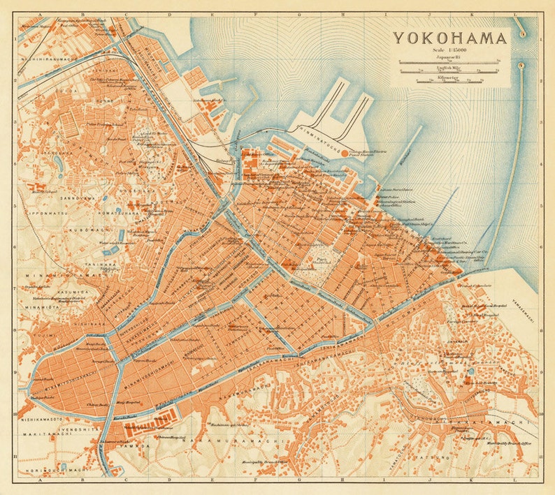 Yokohama map Old map print 横浜マップ Available on paper or | Etsy