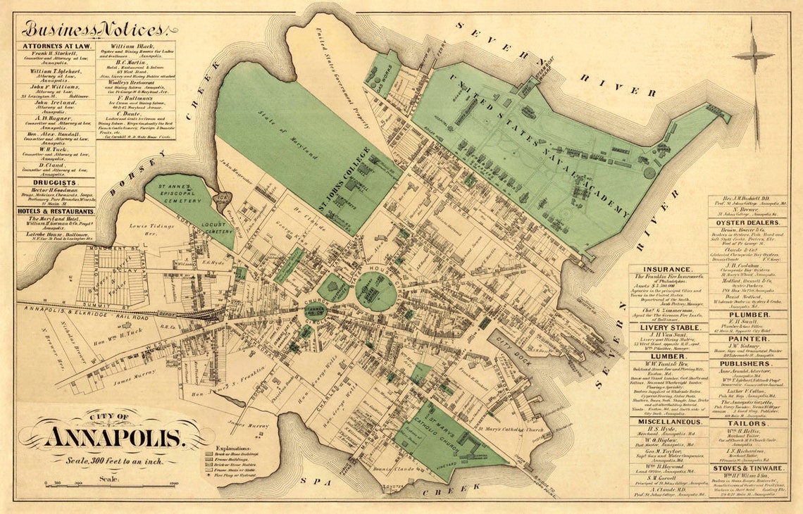 Old Map of Annapolis maryland Old City Plan Restored Etsy
