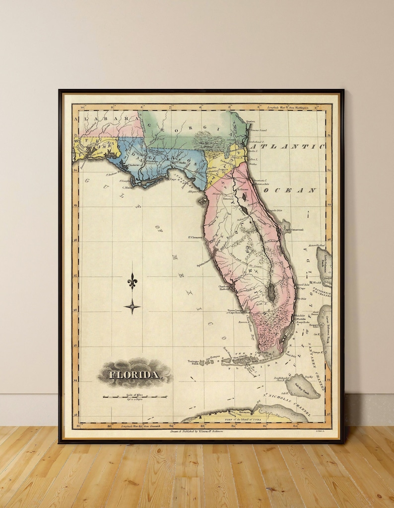 Map of Florida, a wonderful reproduction of Florida map, available on paper or canvas image 1