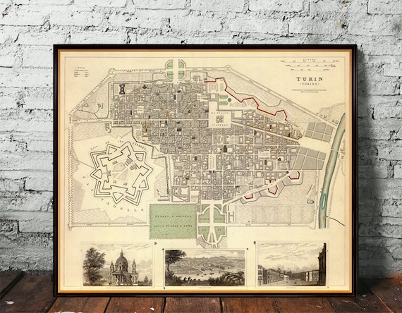 Old map of Torino - Old city map fine reproduction on matte paper or canvas