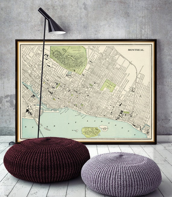 Antique Montreal map  - Archival fine print - Map of Montreal, available on paper or canvas