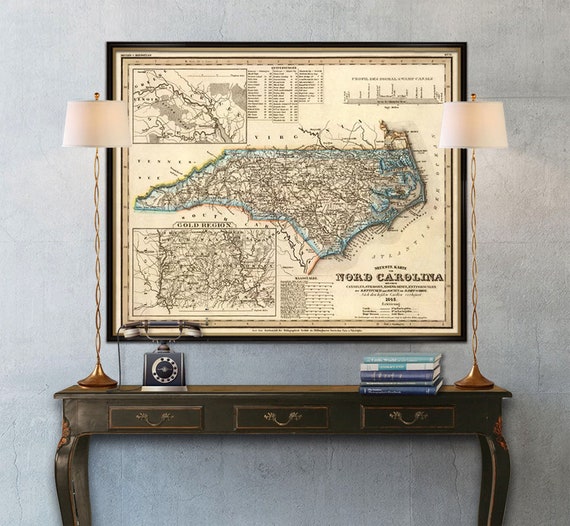 Old map of North Carolina - Vintage map reproduction - North Carolina  wall map print on paper or canvas