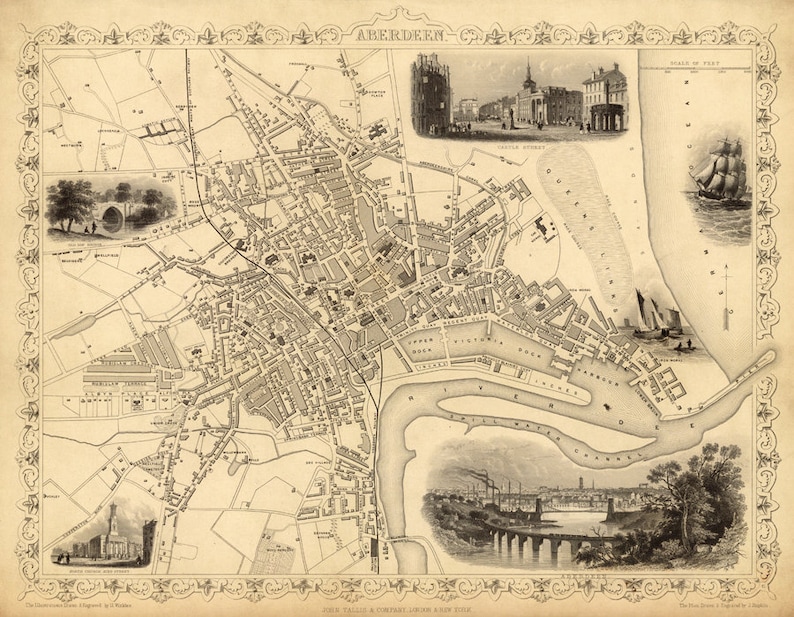 Aberdeen Map Historical Map of Aberdeen Fine Print on Paper Etsy
