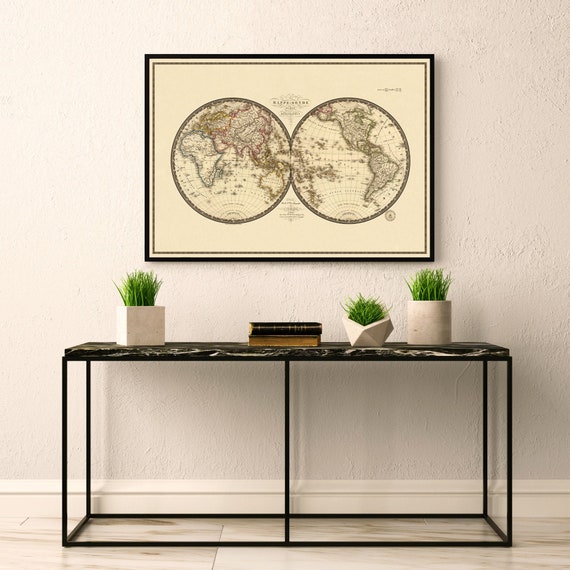 Antique world map print - Old map of the world - Reproduction map fine art - Mappemonde