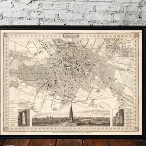 Carte de Berlin - carte vintage de Berlin en tons sépia - Karte von Berlin, disponible sur papier ou toile