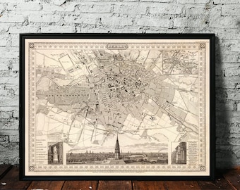 Berlin map - Vintage map of Berlin in sepia tones - Karte von Berlin, available on paper or canvas